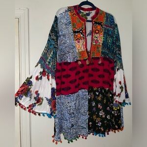 Beautiful Boho Patchwork Paisley Print  Tassel Shift Mini/Top
